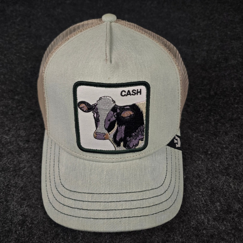 Goorin Bros The Farm Cash Cow Trucker Hat Sage Green Tan Mesh Snapback OSFM